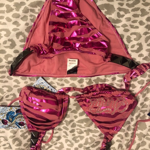 REPOSTING - Affliction Sinful Pink Zebra Striped Bikini - Picture 7 of 7